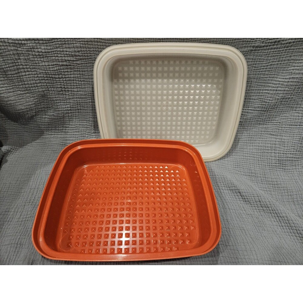 Vintage Tupperware Meat Marinade Tenderizer Container In Brick Red/orange 10"